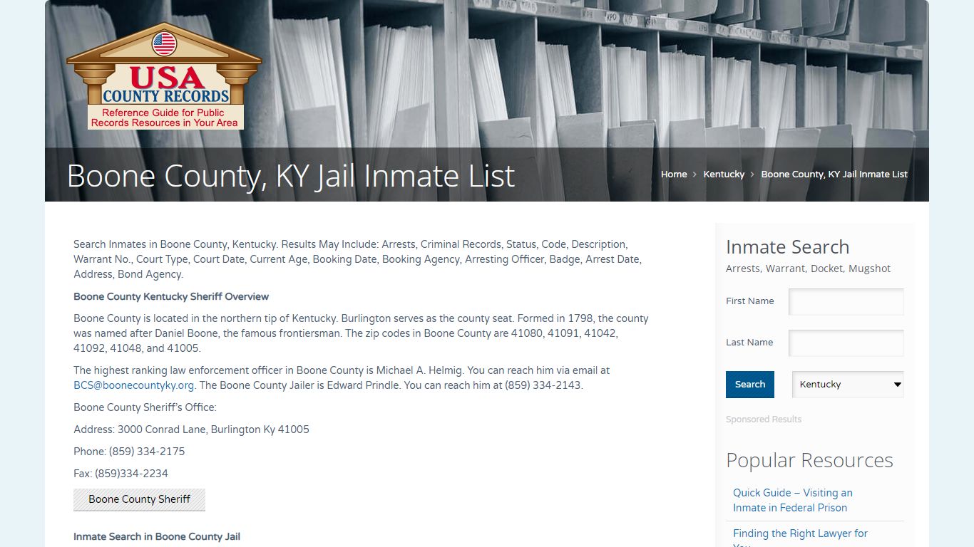 Boone County, KY Jail Inmate List | Name Search