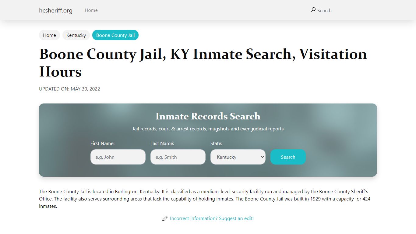 Boone County Jail, KY Inmate Search, Visitation Hours